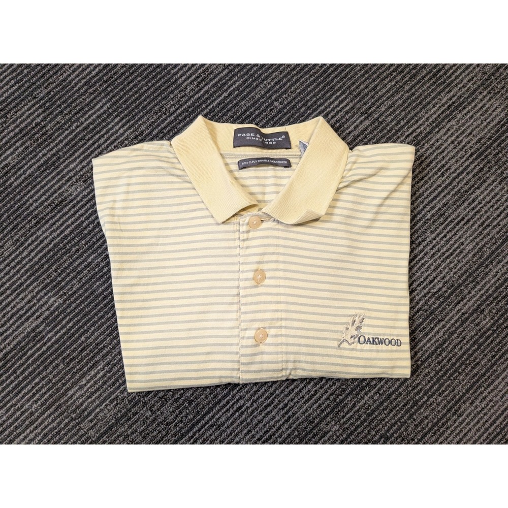 Page & Tuttle Golf Shirt Double‎ Mercerized Polo Yellow Striped Large Oakwood